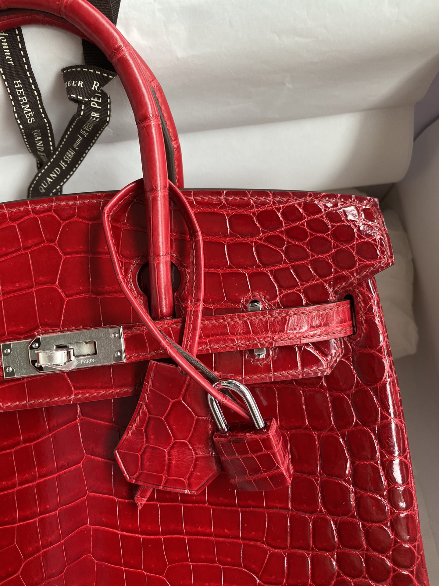 Hermes Birkin 25CM Handmade Bag In Red Crocodile Niloticus Shiny Skin